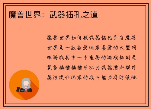 魔兽世界：武器插孔之道